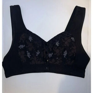 Glamorette Black Floral Snap Button Front Closure Lingerie Wire Free Bra Size 36